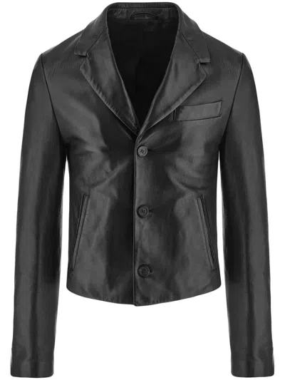 Ferragamo Slim-cut Single-breasted Leather Blazer In Black