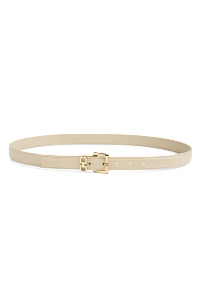 Ferragamo Slim Double Gancio Leather Belt In Stone