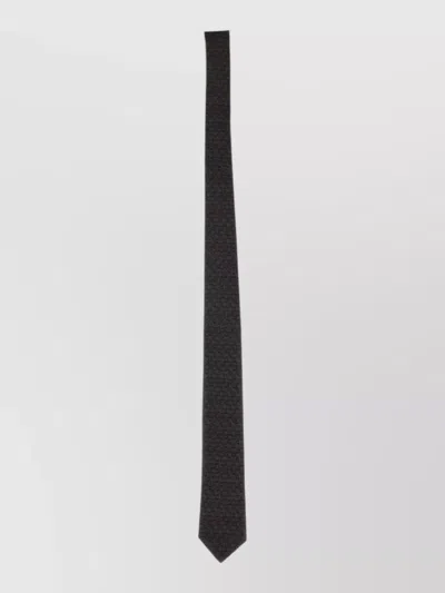 Ferragamo Slim Jacquard Tie Featuring Gancini Pattern In Black