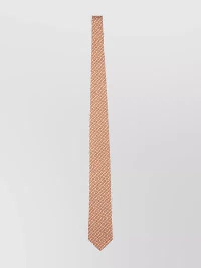Ferragamo Slim Patterned Silk Tie In Neutral