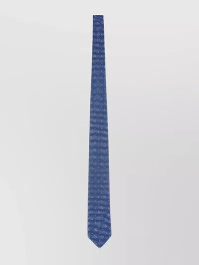 Ferragamo Blue Silk Tie With Gancini Print And Polished Finish