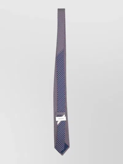 Ferragamo Slim Silk Tie Pointed Tip Patterned In Gray