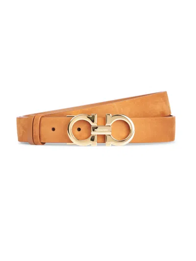 Ferragamo Slim Tan Calf Leather Belt In Brown