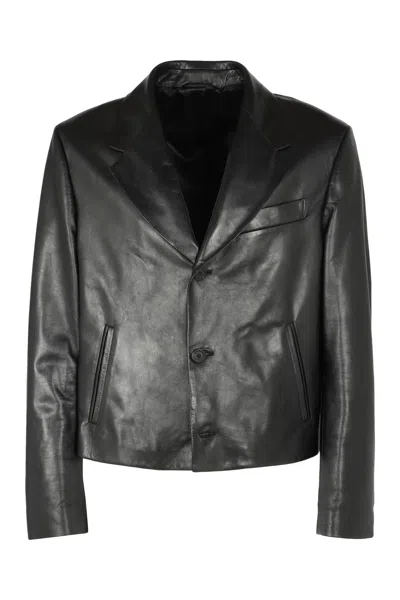 Ferragamo Slim-cut Single-breasted Leather Blazer In Animal Print