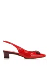 Ferragamo Block Heel Leather Slingback Sandals In Red