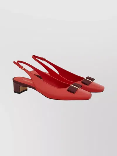 Ferragamo Slingback Pumps With Bow And Block Heel In Red