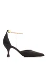 Ferragamo 70mm Cable-link Chain Satin-finish Pumps In Black