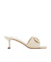 Ferragamo Mules Mid Heel Bow Detailing In Nude