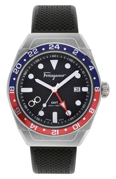 FERRAGAMO FERRAGAMO SLX GMT SILICONE STRAP WATCH, 43MM