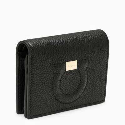Ferragamo Small Black Leather Wallet With Logo