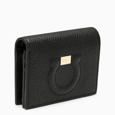 Ferragamo Small Black Leather Wallet With Logo Women In Multicolor