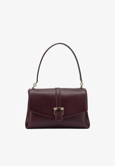 Ferragamo Small Calf Leather Hobo Bag In Burgundy