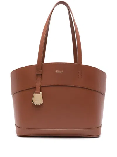 Ferragamo Small Charming Tote Bag In Brown
