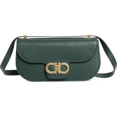 Ferragamo Small Double Gancio Leather Crossbody Bag In Green