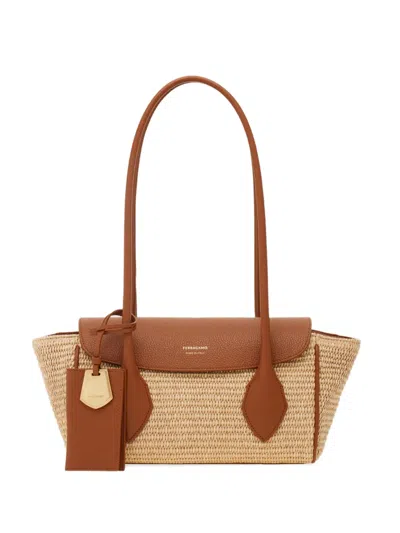Ferragamo Small East-west Tote Bag In Neutral