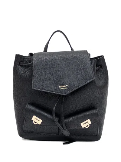 Ferragamo Small Flap-pockets Leather Backpack In Black