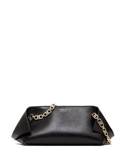 Ferragamo Small Folded Chain-link Flap Shoulder Bag In Black