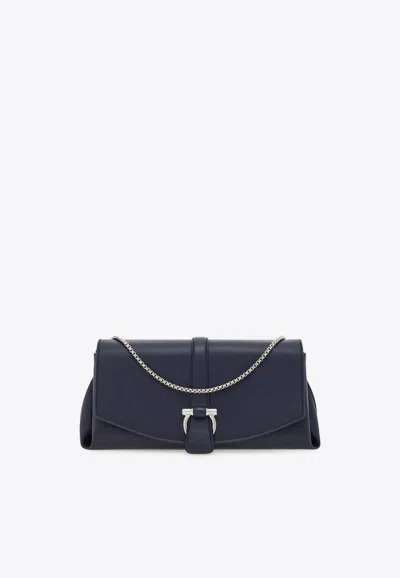 Ferragamo Small Front-flap Leather Crossbody Bag In Blue