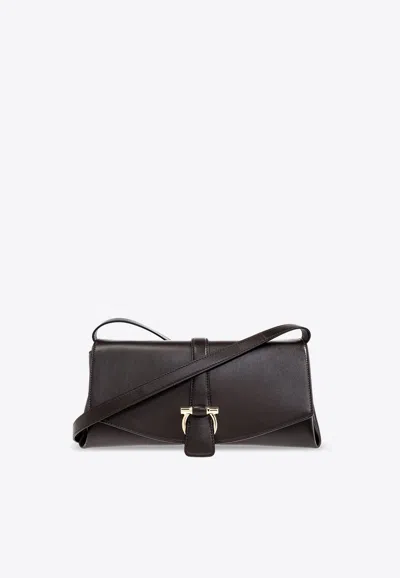 Ferragamo Small Front-flap Leather Crossbody Bag In Brown