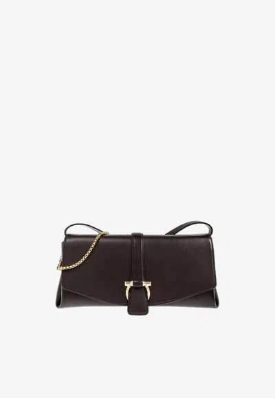 Ferragamo Small Front-flap Leather Crossbody Bag In Brown