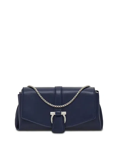 Ferragamo Small Front Flap Leather Crossbody In Blue