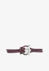 Ferragamo Small Gancini Braided Bracelet In Calf Leather In Bordeaux