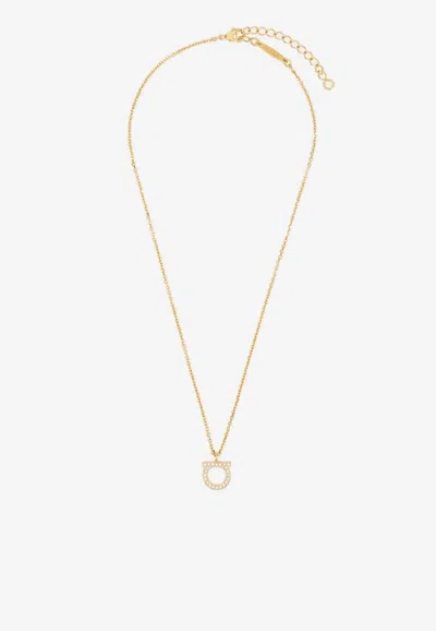 FERRAGAMO SMALL GANCINI CRYSTAL CHAIN NECKLACE