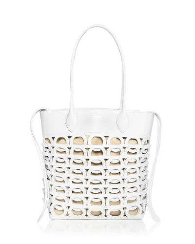 Ferragamo Small Gancini Interlock Tote In Optic White