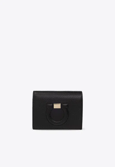Ferragamo Small Gancini Leather Wallet In Black