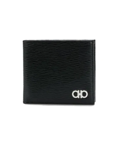 Ferragamo Gancini Leather Bifold Wallet In Black