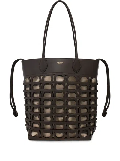 Ferragamo Small Gancini Tote Bag In Brown
