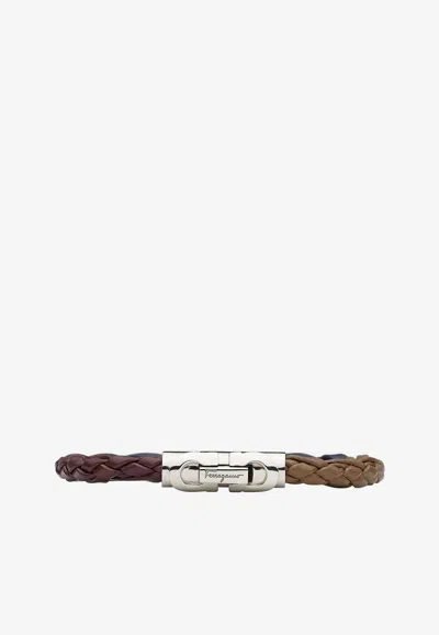 Ferragamo Small Gancini Tri-color Braided Bracelet In Brown