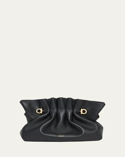 Ferragamo Small Gancio Piercing Shoulder Bag In Nero
