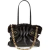 Ferragamo Small Gancio Piercing Soft Leather & Genuine Shearling Shoulder Bag In Black