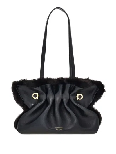 Ferragamo Small Gancio-pin Shoulder Bag In Black