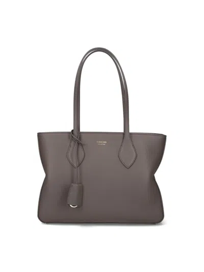Ferragamo Small Grey Calfskin Tote In Gray