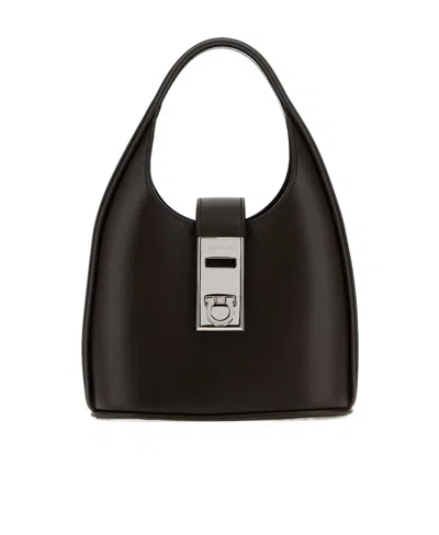 Ferragamo Small Hobo Leather Tote Bag In Black