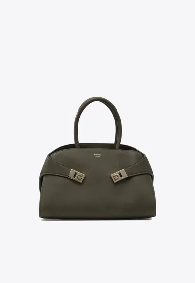 Ferragamo Small Hug Calfskin Top Handle Bag In Green