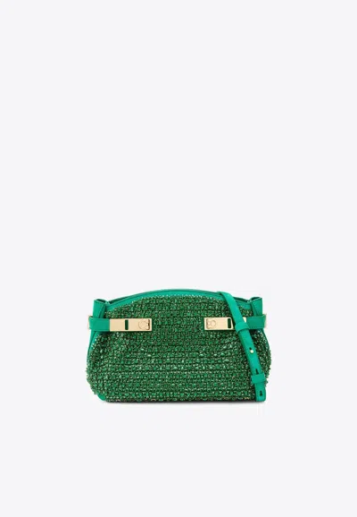 Ferragamo Small Hug Crystal-embellished Pouch In Green