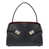 Ferragamo Leather Shoulder Bag Adaptable Strap In Black