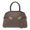 Ferragamo Shoulder Bag With Detachable Strap And Top Handles In Brown