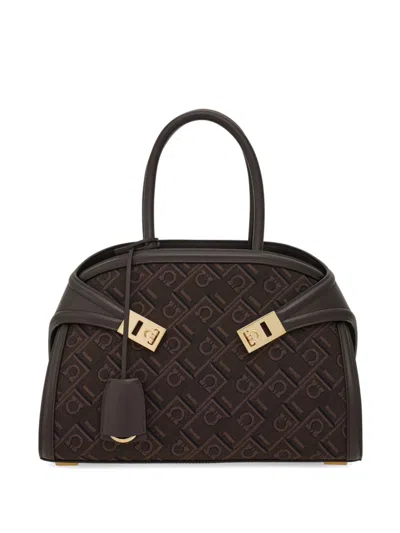 Ferragamo Small Hug Jacquard Handbag In Brown