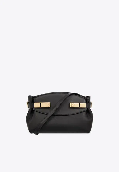Ferragamo Small Hug Leather Crossbody Bag In Black