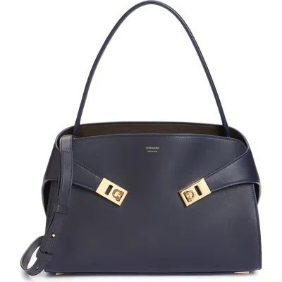 Ferragamo Small Hug Leather Shoulder Bag In Blue