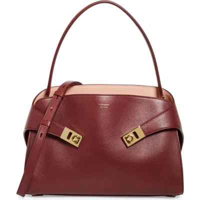 Ferragamo Small Hug Leather Shoulder Bag In College Red/plaster
