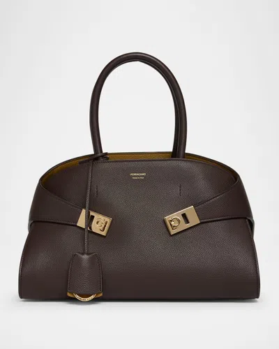 Ferragamo Small Hug Leather Top-handle Bag In Brown