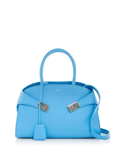 Ferragamo Small Hug Leather Top Handle Bag In Blue