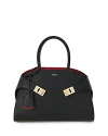 Ferragamo Hug Top Handle Leather Handbag In Black  