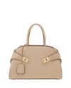 Ferragamo Bolso Top Handle S Beige Vivos Granate In Stone