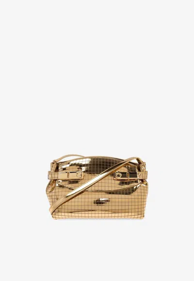 Ferragamo Small Hug Metallic Leather Crossbody Bag In Gold